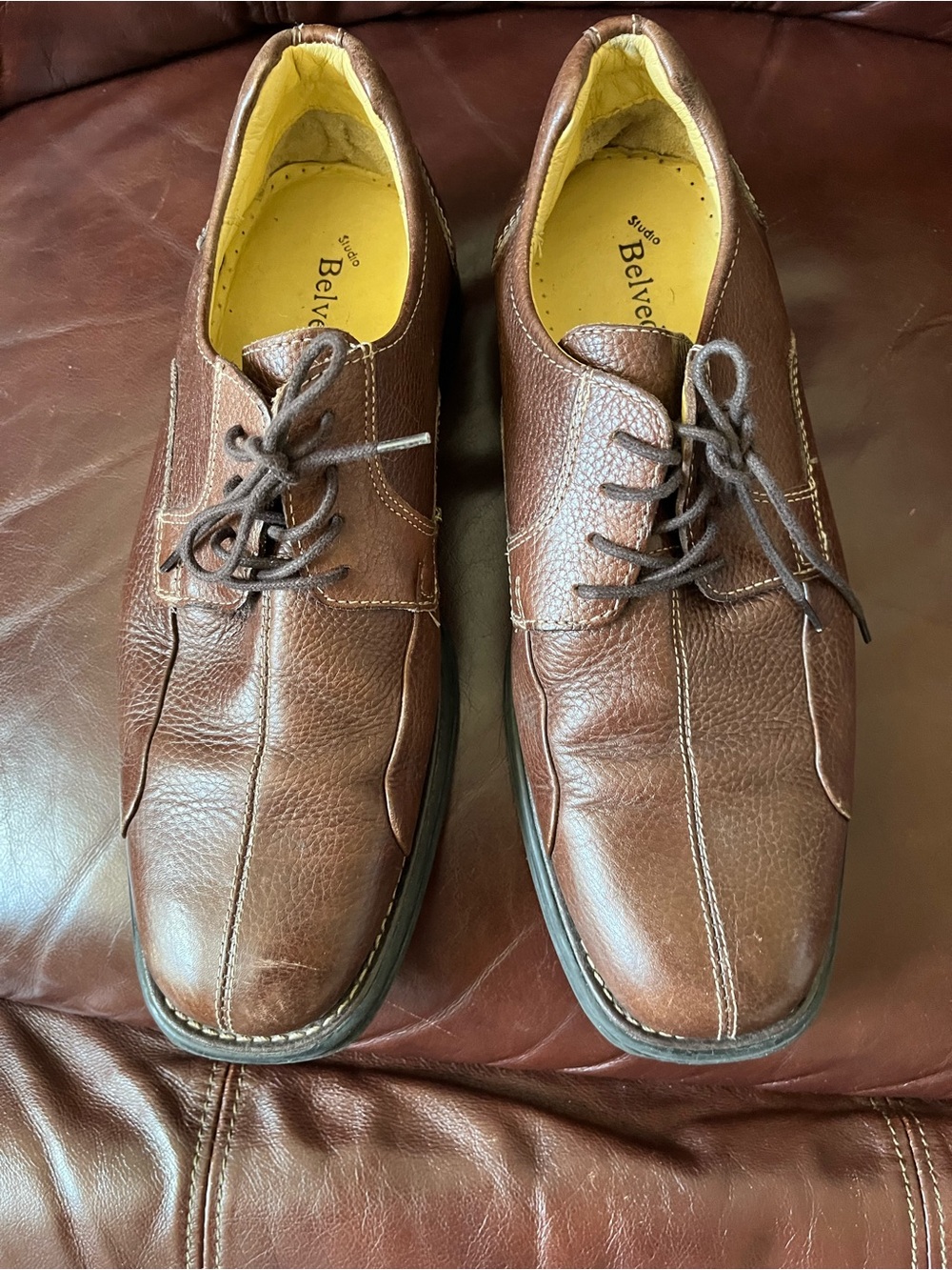 Belvedere Studio Bay Bridge Men Burgundy Color Leather Lace Up Shoe, Size 10D.